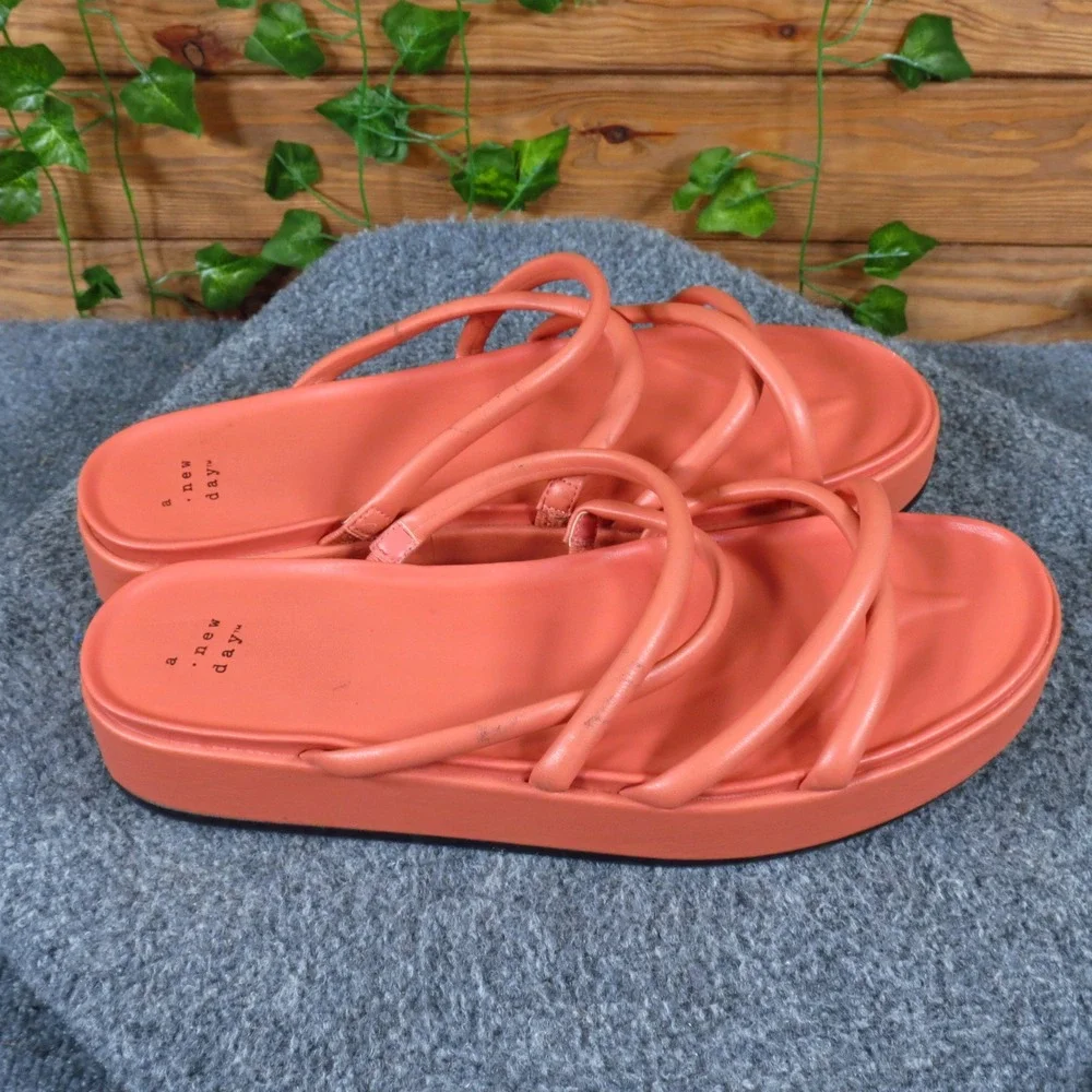 A New Day Dory Women Sandals Size 10 Platform Slide Summer Fashion Orange Coral